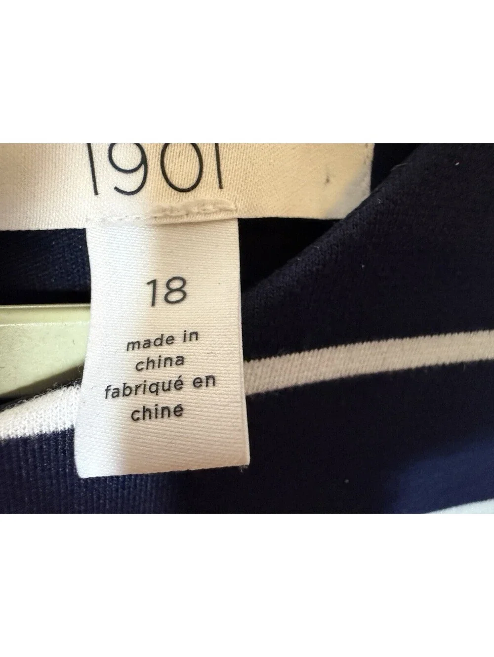 1901 Nordstrom Navy White Stripe Tie Waist Fit Flare A-Line Dress Cap Sleeve 18
